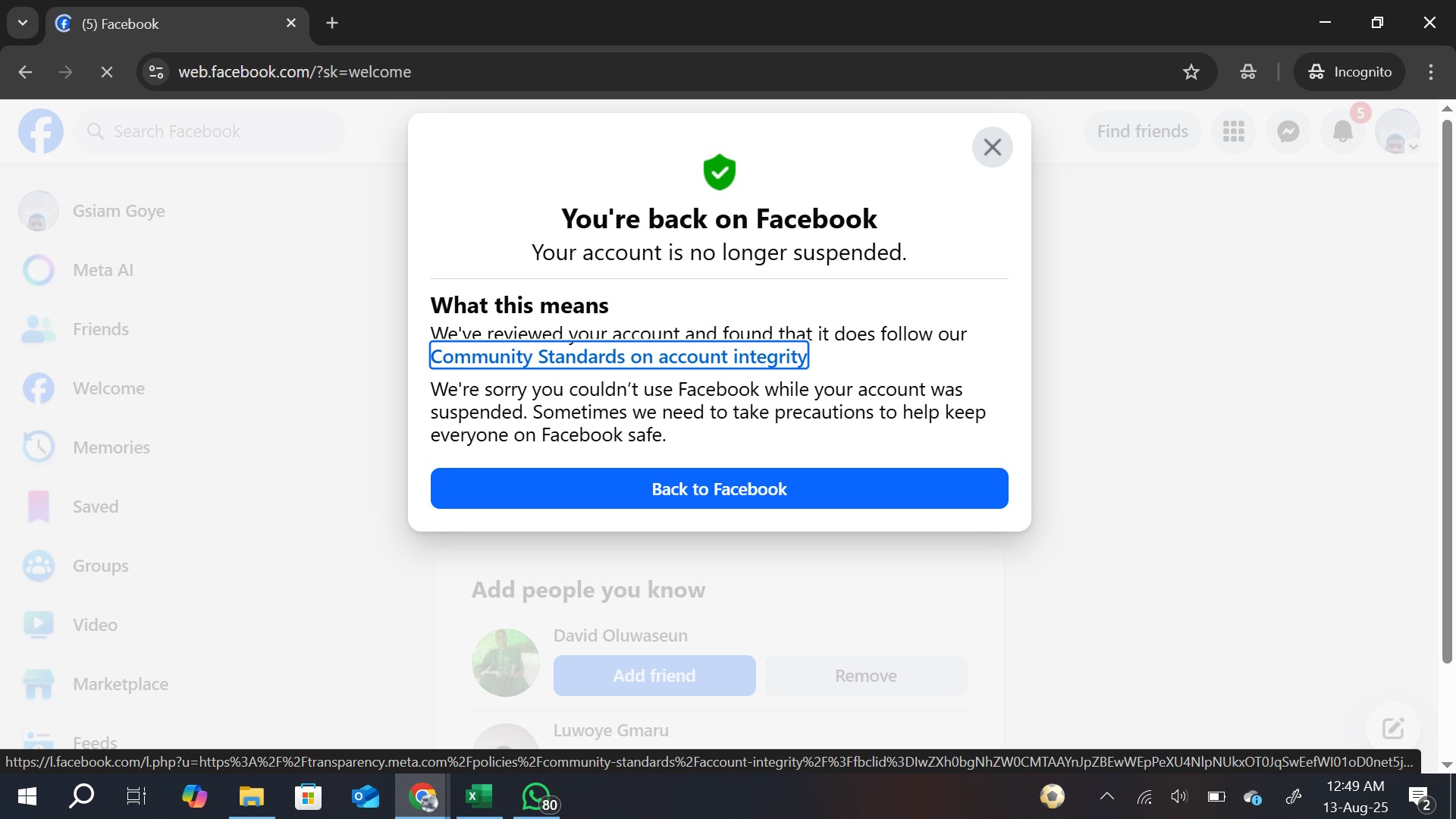 Back on FB